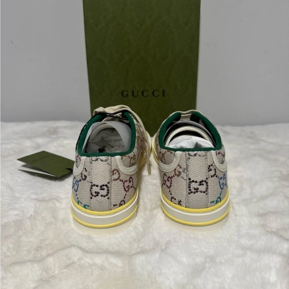 Gucci Beige Canvas Sneakers with Colorful Logo